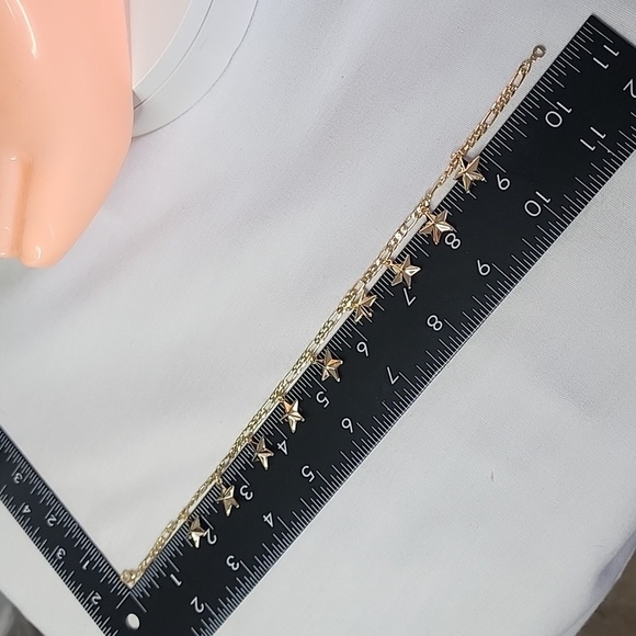 Gold Filled Anklet Figaro Chain With Star Charms Ankle Bracelet New - Picture 5 of 5